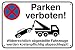 Produktbild Parken verboten Alu-Schild inkl. 4 Lochbohrungen (4 mm) | 30 x 20 cm |"Parken verboten - Widerrechtlich abgestellte Fahrzeuge werden kostenpflichtig abgeschleppt!" | 3 mm Alu-Verbundplatte