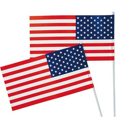 Qualitäts Fähnchen USA 12x23 cm, 40-cm-Holzstab, 10er-Pack
