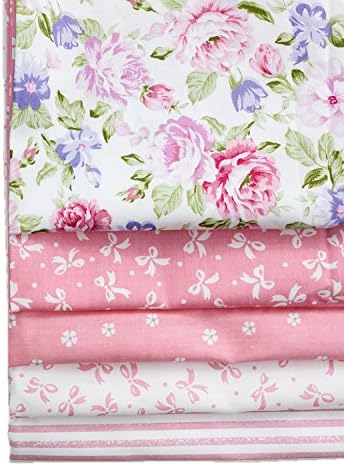 Shi Tong Assorted Pink Series Twill Cotton Handmade DIY Fabric Baby Cotton Sewing Material Cloth Medium 5 Designs Color Pink Size 40x50cm Set