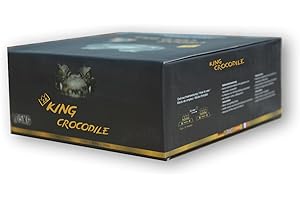 King Crocodile Carbón de coco con larga duración de combustión, 28 x 28 mm, carbón natural sostenible, poco cenizas, bajo consumo de humo, carbón para barbacoa, cubo de carbón de alta calidad, 3 kg