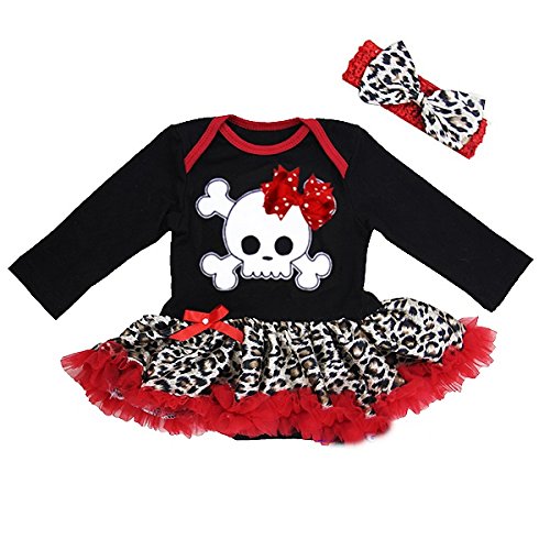 Kirei Sui Baby Black Red Leopard Pirate Skull Long Sleeves Bodysuit Tutu Headband Small Black