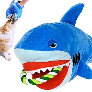 Squeaky Dog Rope Toys,Plush Stuffed Dog Toy with Rope to Tug,Interactive Training Puppy Teething Chew Toys ,Durable Plush Tug of War Dog Toy for Medium Dog Prevents Boredom and Relieves Stress (Shark)