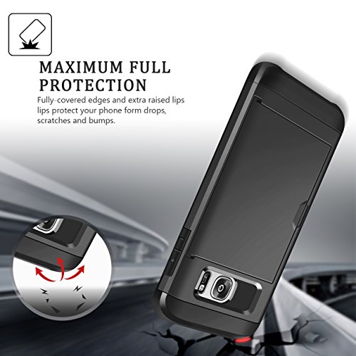 Funda Samsung Galaxy S7 Edge Coolden Protectora Rigida Compartimento para 2 Tarjetas S7 Edge Ultra Delgado Carcasa de Doble Capa Absorci  n de choque Anti-Golpes Caso para Samsung S7 Edge-Negro
