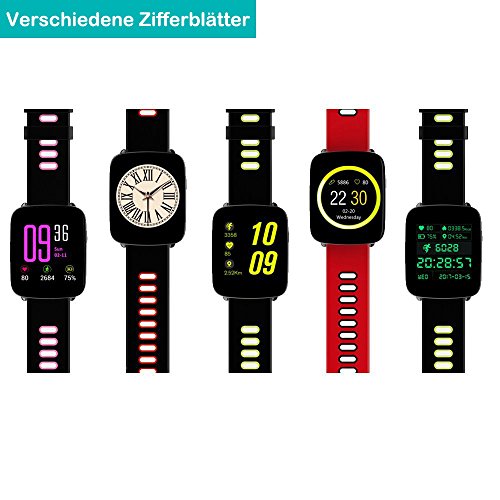 Smartwatch,YAMAY Bluetooth Smart Watch Uhr mit Pulsmesser Armbanduhr Wasserdicht IP68 Fitness Tracker Armband Sport Uhr Fitnessuhr mit SchrittzÃ¤hler,Schlaf-Monitor,Setz-Alarm,Stoppuhr,SMS-, Anruf-Benachrichtigung Push/Kamera-Fernsteuerung Musik fÃ¼r Android und iOS Telefon