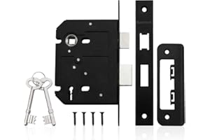 Bwintech 1 PCS 3 Lever Matt Black Mortice Sashlock 65mm (2.5 Inch), Door Lock with Key for Internal Doors, Reversible Catch