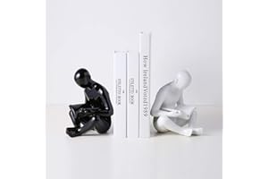 ARDAX Ceramic Reading Bookend 1 Pair,Decorative Figurine Accent Piece for Home,Office,Table and Desk Decor (White and Black)