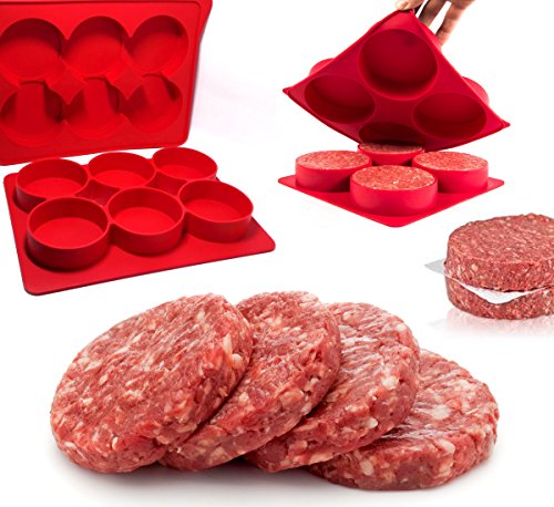homequip Burgerpresse mit 6 Mulden, Burgerpresse – für Gesunde hausgemachte Hamburger & Frikadellen, zum Grillen | für den Ofen, zum backen von Quiches, Pasteten & mehr | leicht zu verstauen, aus Lebensmittelechtem Antihaft-Silikon