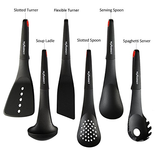 NexGadget Premium-6-Stücke Sets von Kochgeschirr mit Nylon Kochen Tools einschließlich Löffel, Turners, Tongs, Schneebesen, Schäler, Schaber