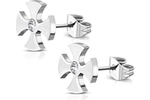 BLACKAMAZEMENT 2er Set Paar 2 Stück zwei Ohrstecker 316L Edelstahl Chirugenstahl Medizinischer Stahl Ohrringe Stecker Earrings Iron Cross Eisernes Kreuz Tatzenkreuz Templerkreuz Zirkonia Kristall CZ Damen