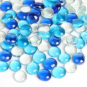 FUTUREPLUSX Flat Glass Marbles 5Lb, 500PCS Premium Blue Mixed Color Flat Gems Aquarium Pebbles Vase Filler Beads Table Scatter Decor