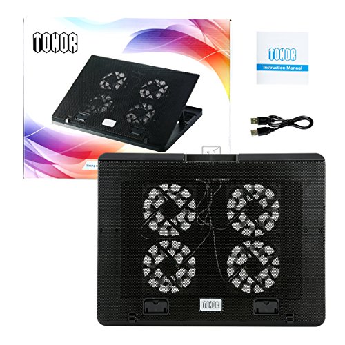 Tonor Laptop Kühler 12-17 Zoll Notebook Cooler Einstellbar Laptop Lüfter Cooling Pad mit 2 USB Port und 4 leise LED Lüfter Kühlpad Kühlmatte für Macbook Laptop Notebook Schwarz - 7