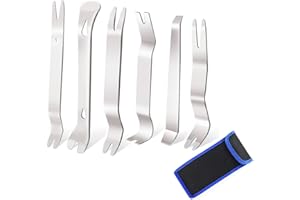 Hibucuo Auto Trim Removal Tool Set Stianless Steel, 6pcs Fastener Remover Tool kit, Metal Pry Tool Kit for Car Door Panel & Audio Stereo, Dashboard Removal Kit, Interior & Interior Trim Puller