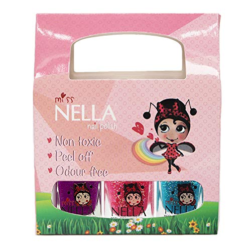 Miss Nella - Lot de 3 vernis à ongles à base d'eau pour enfants - collection «Winter Glitters» - avec paillettes - vernis peel off :  «Sugar Hugs», «Jazzberry Jam» et «Under The Sea» 