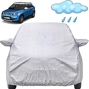 Autofact Waterproof Car Body Cover Compatible with Maruti Brezza (2016 to 2021) with Mirror Pockets (Shinning Silver)