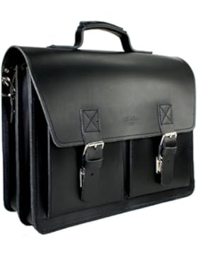 DELARA Aktentasche aus Leder im Bauhaus-Stil mit Schulterriemen und Schulterpolster, Farbe: schwarz - Made in...