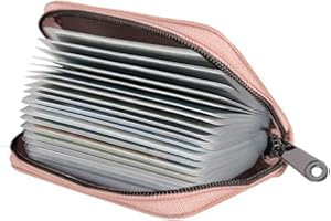 LUFFLOK Porte Cartes pour Homme et Femme, PU Similicuir Porte-Cartes Cuir, Étui Carte Bancaire et Crédit Unisexe avec Housses Plastiques, Contient Jusqu'à 20 Cartes pour ID, Banque, Affaires (Rose)