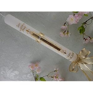 Taufkerze Kommunionkerze Kreuz Ornament gold Taufkerzen Kommunionkerzen Junge Mädchen 400/40 mm inklusive Beschriftung