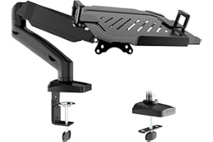 PUTORSEN Monitor Arm mit Laptopablage für 17 bis 32 Zoll LCD LED Bildschirm & bis zu 17 Zoll Notebook, Vollständig Verstellbarer Monitor Laptop Halterung Schreibtisch, 2 Befestigungsmöglichkeiten