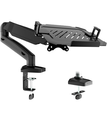 Suptek Supporto Da Scrivania Per Monitor E Notebook, Full Motion, VESA 75/100mm, Fino A 10kg, Con Vassoio Per Laptop 15.6", Regolabile In Altezza 40cm