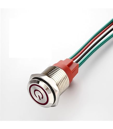 GUUZI 12V-24V / 15A Vergrendelende Drukknop NO Waterdichte Rode LED-Lamp Verlicht 16 mm Metalen Startknop met Stopcontact