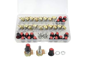 WMYCONGCONG 18 PCS B1K B2K B5K B10K B20K B50K B100K B500K B1M Ohm Knurled Shaft Linear Rotary Taper Potentiometer Kit with Cap (18 PCS)