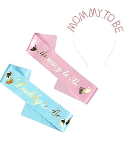4-teiliges Set „Mommy/Daddy To Be“ Schärpen & Anstecker – In Rosa & Blau, Aus Chiffon, Für Babyparty & Geschlechtsenthüllung