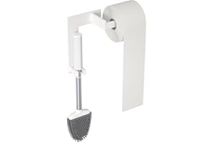 HOMMAND Escobillas de Baño Silicona Adhesivo, Escobillero para el Inodoro con Soporte para Rollos de Papel, Cepillo Silicona WC Flexible y Suave para Limpieza Profunda, Montaje en Pared