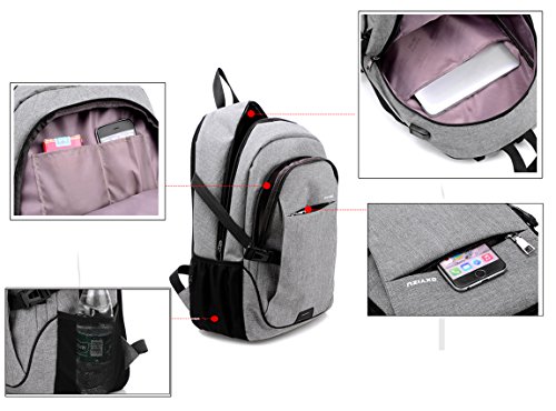 KeBos Nylon Unisex Laptop Rucksack mit USB Aufladen Hafen Geschäftsreise Rucksack Schulrucksack Fit 15Zoll Laptop - 4