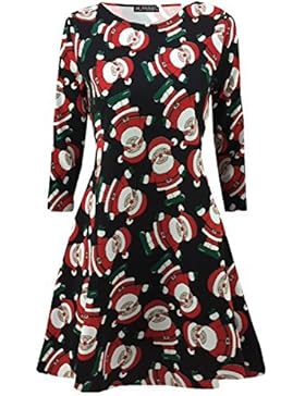 Neue Womens Kurzes Kleid Weihnachts Bäume Weihnachten Weihnachtsmann Schneemann Rentier Rudolph Geschenk Glocken...