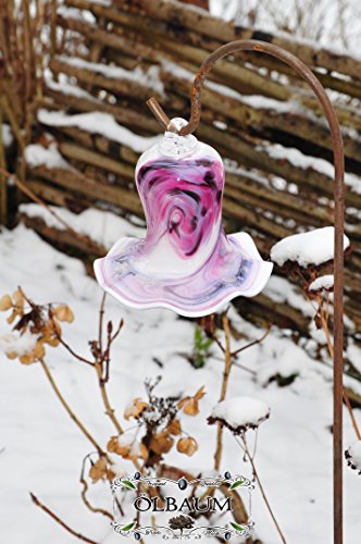 Glas-Deko für Garten,Blüten und Zapfen, Gartenkugel Massivglas ROBUST, Tulpe Tropfen, Blume mit Hakenhalter Schäferstab FROSTSICHER & MASSIV Glas-Dekoration Blüte Gartentulpe Glocke Sonnenfänger für Lichteffekte im Garten, Rosenkugel 17 cm gross Form Tulpe, modisches Tulpendesign handgefertigt mit Bogenstab 125 cm, rot weiß Gartenkugel Sonnenfänger, Gartendeko FROSTSICHER, lichtbeständig und WINTERFEST, Metallstiel Schäferstab Rosenkugeln Glas Deko - 4