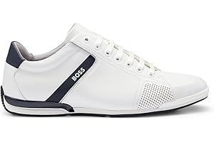 BOSS Hommes Saturn Lowp Baskets en Cuir avec Doublure Anti-odeurs