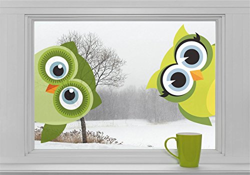 Zwei Eulen "schauen zum Fenster herein" Fenstersticker Sticker Aufkleber Vögel F049