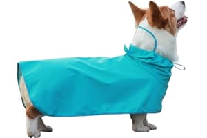 Hykiee Imperméable pour Chien, Manteau Chien Imperméable, Vetement Chien Respirant, Legere et Ajustable avec Capuche et Protection du Ventre pour Petits Chiens Moyens et Grands (Medium, Bleu)