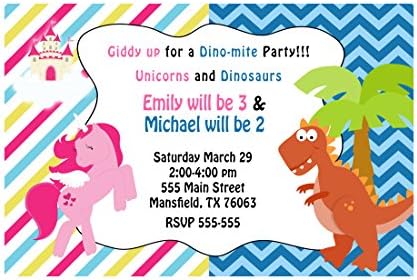 30 Unicorn Dinosaur Kids Birthday Invitation Photo Paper