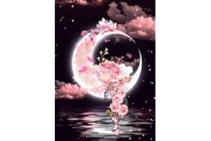 JISHSHAY 5D DIY Diamond Painting Moon Flowers Full Drill 30x40CM Cross Stitch Flowers Paint Numbers Flowers Crystal Painting Moon Diamond Art Kits Moon Crystal Painting for Grownups Flower