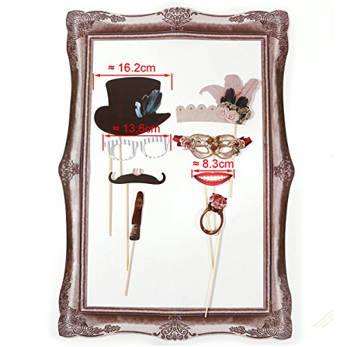 42tlg. Bilderrahmen Hochzeit Party Fotorequisiten Fotoautomaten Photo Booth Props Schnurrbart Maske Foto Verkleidung Gästebuch Partymitbring - 6