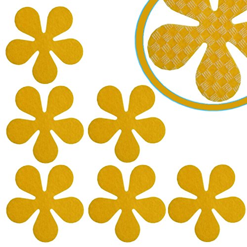 6er Set Glas-Untersetzer von MACOSA HOME Waschbare Filzuntersetzer mit Anti-Rutsch Rückseite in Blüten-Form. Hochwertige Getränkeuntersetzer in fröhlichen Farben. (Gelb)