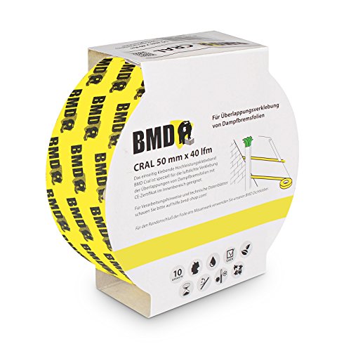 BMD – Cral Klebeband (Gelb – 50mm x 40lfm) zur Verklebung von Dampfsperrfolien, Dampfbremsfolien, Dampfbremse, Dampfsperre - 3