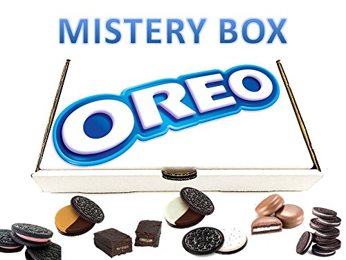 OREO MISTERY BOX con solo productos OREO mantequilla de maní, fresa cheesecake, mini choc blanco, leche choc, ENVASADO SURTIDO SWEET SNACK IDEAS GIFT blanco paquete surtido ideal para cumpleaños