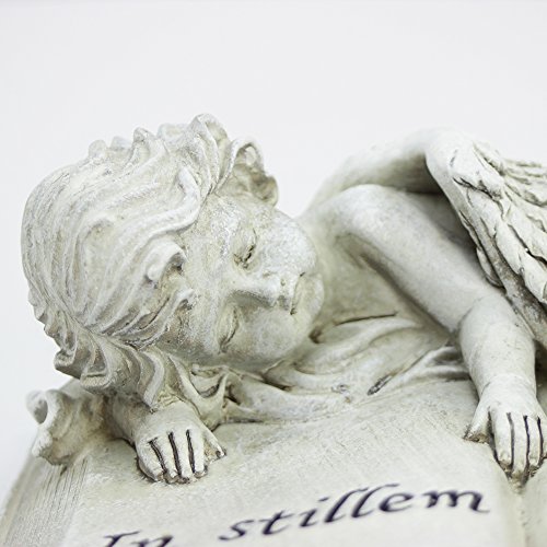 COM-FOUR® Deko Buch „In stillem Gedenken“ mit Engel und LED-Kerze, in Stein-Antik-Optik, als Grabschmuck, 16,5×12,3cm - 5