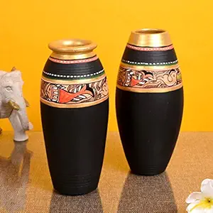 AAKRITI ART CREATIONS Terracotta Flower Vase (pot 1 : 6.4 x 3 inch , pot 2 : 6.4 x 3, Black)