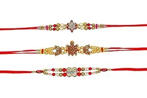 Tuelip Set of 3 Rakhi for Brother Raksha Bandhan Handmade Bracelet for Bhaiya Bhabhi Rakhi Bracelet, Indian Designer Latest Rakhi for Brother Rakhee Thread Fancy Rakhi