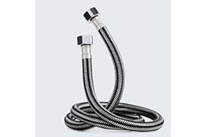 RURURUG Tuyau Tressé 5M, Tuyaux de Raccordement(G1/2 X G1/2) avec tresse en acier inoxydable,Tuyau d'entrée de Chauffe-Eau Chaude et Froide,pour Remplacement Universel de Cuisine Salle de Bain.