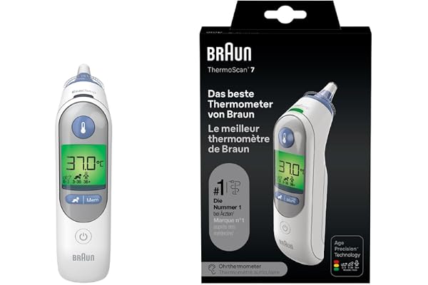Braun ThermoScan 7 Thermomètre auriculaire | Technologie Age Precision | Affichage numérique avec code couleur | Convient aux bébés et aux nourrissons | Marque #1 auprès des médecins(1)