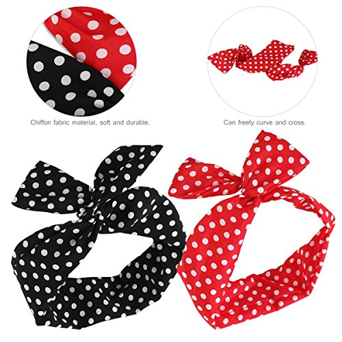 PIXNOR Haarband POLKA DOTS Rockabilly Draht biegbar Bunny Ohr binden Bow Stirnband Haarschmuck Geschenk Gift, 2 Stück - 3