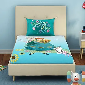 SPACES Disney 100% Cotton Single Bedsheet with Pillow Covers Stain Release Breathable Fabric Skin Safe Printed(152CMX224CM/43CMX68CM) - Aqua