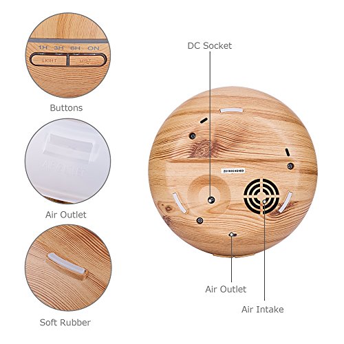 Aroma Diffuser, Earto 300ml Holzmaserung luftbefeuchter mit farbenwechselnde LED Licht, Abschaltautomatik 10 Stunden Dauerverneblung für Yoga Kinderzimmer Schlafzimmer Krankenhaus Toilette Büro usw - 2