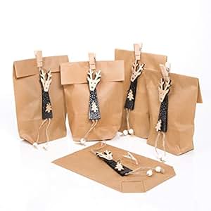 10 Stück kleine braune Weihnachtstüten 14 x 5,6 x 22 cm Geschenktüten