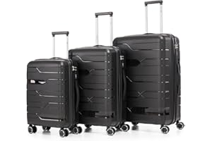 1990s Juego de Maletas expandibles Polipropileno 3 Piezas|Maleta Cabina 55x38x22cm|Mediana expandible 65cm|Grande Extensible 75cm (Negro)