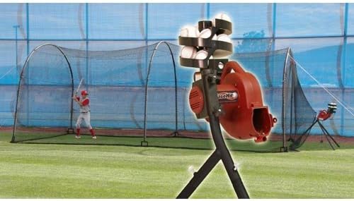 BaseHit &amp; Xtender 24 System - Real Ball Pitching Machine &amp; 24' x 12' x 12' Home Batting Cage Combo by Heater Sports